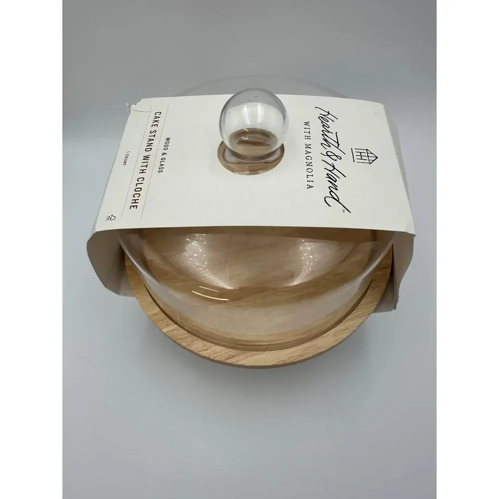 11.5" Wooden Cake Stand with Glass Cloche -‎ Hearth & Hand with Magnolia NEW - Picture 5 of 11